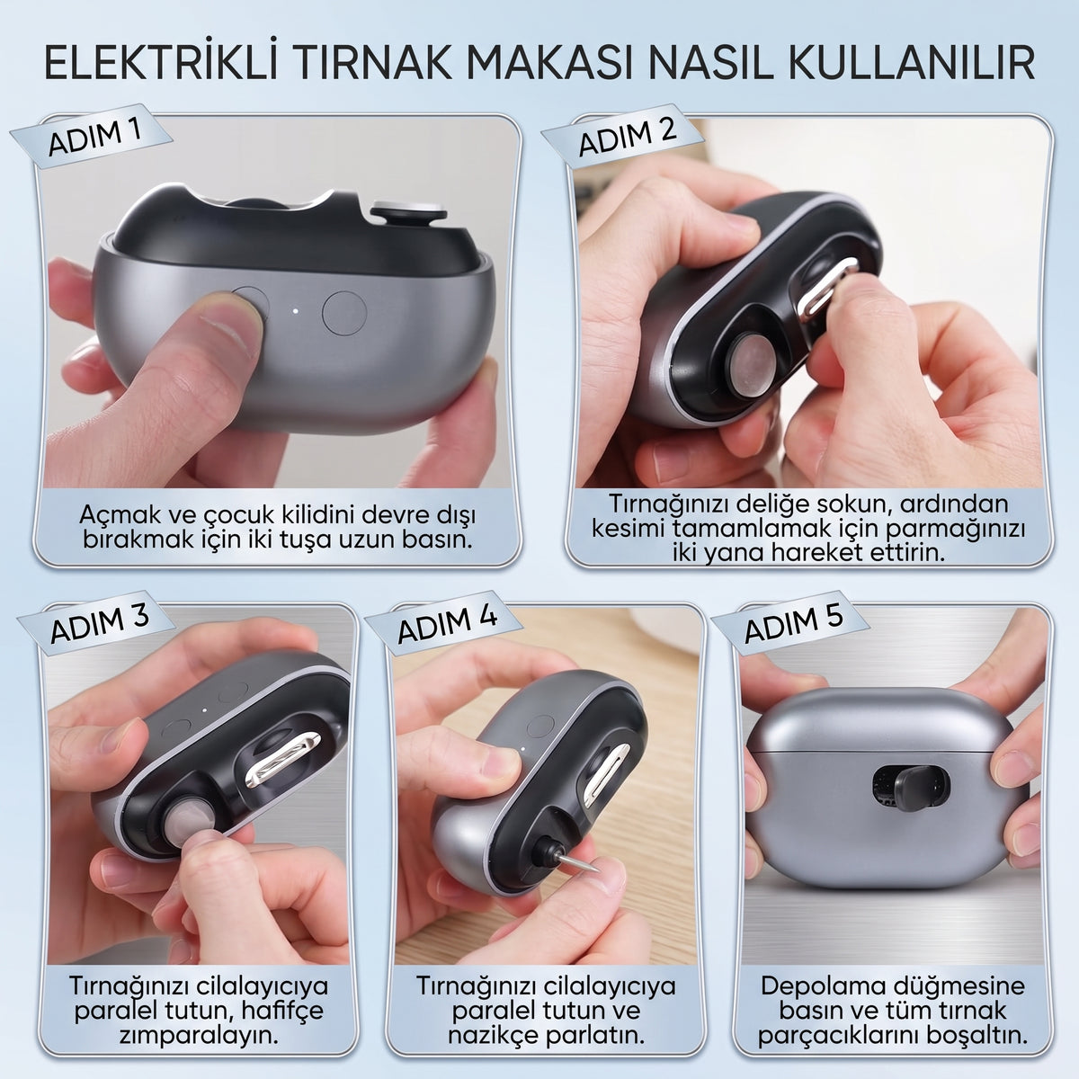 Bebekten Yetişkine Her Evde ve Her Çantada Bulunması Gereken 3’ü 1 Arada Tırnak Kesme ve Parlatma Cihazı